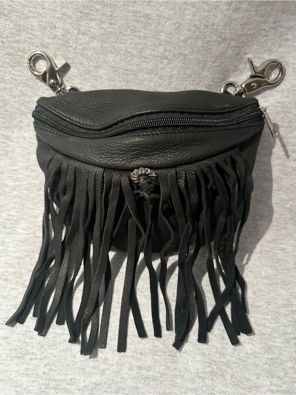 Fringed Leather Crossbody Bag - Black